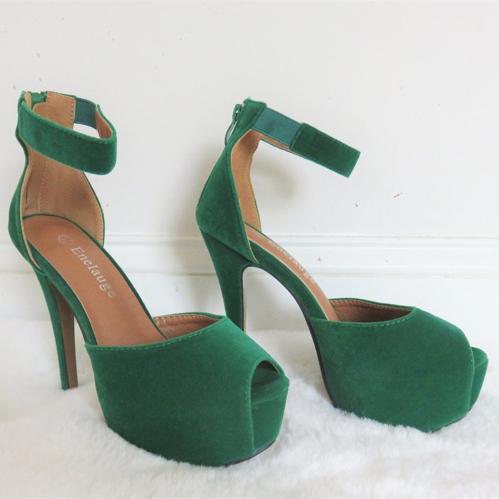 Forest Green Faux Suede Platform Heels